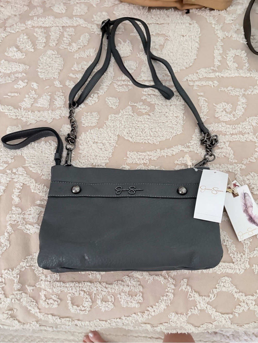Jessica Simpson Charcoal Gray Crossbody Bag with Chain Strap